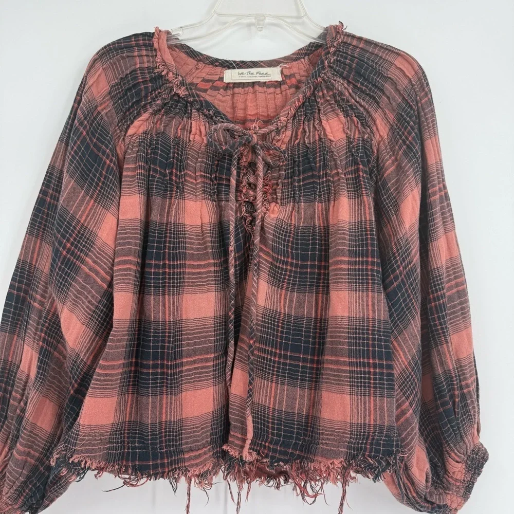 We The Free People Cloud Breaker Top brown-black size XS Raw Hem Balloon Sleeve